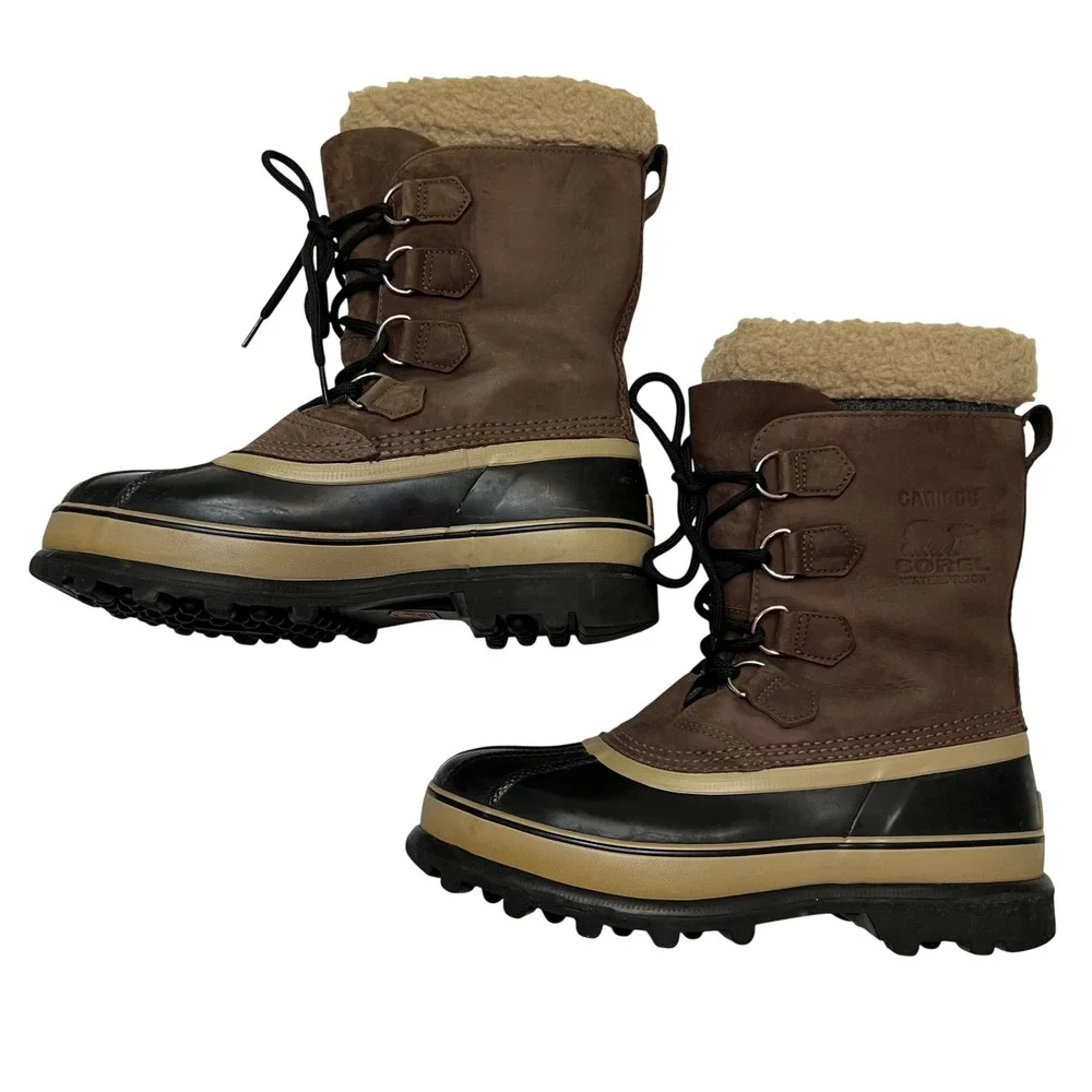 Sorel Caribou Men's Brown Black Waterproof Warm Lined Winter Snow Boots Size 8